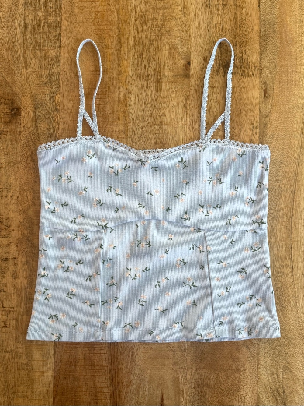 Cotton On Floral Lace Trim Cami Crop Top Blue Size M Y2K Cottagecore